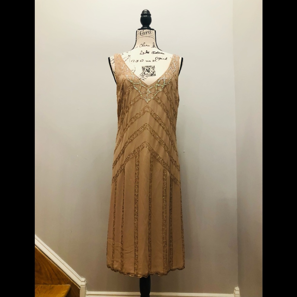 Beautiful taupe evening beaded evening dress